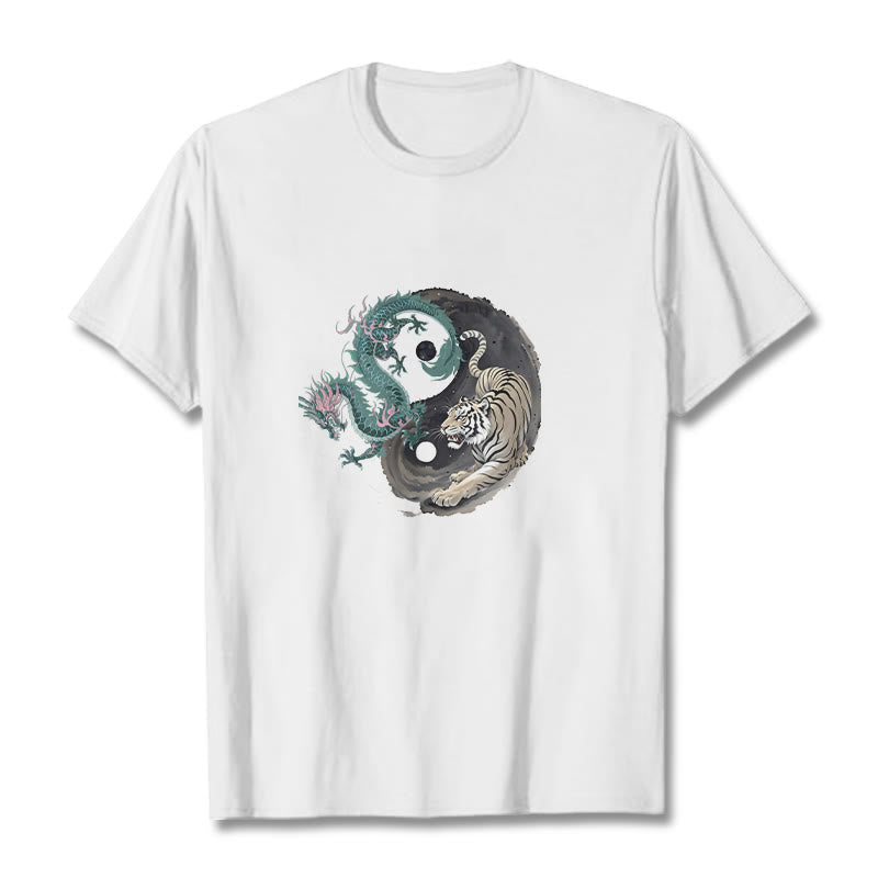 Buddha Stones Tiger Dragon Yin Yang Cotton Tee T-shirt - White - 2XL - image 11