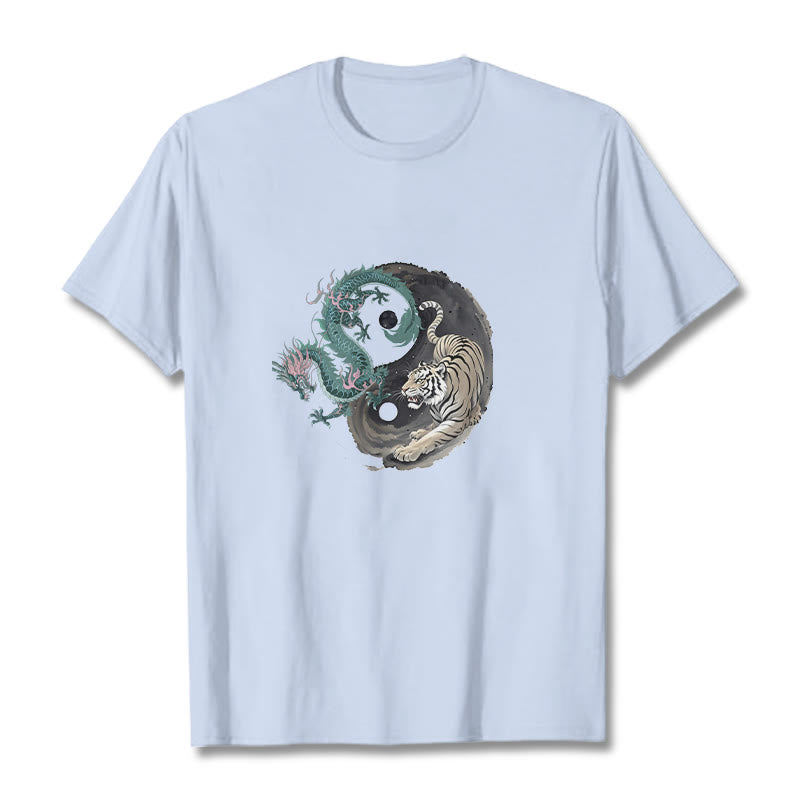 Buddha Stones Tiger Dragon Yin Yang Cotton Tee T-shirt - LightCyan - 2XL - image 8