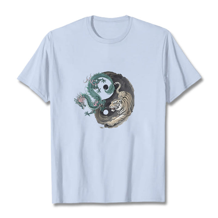 Buddha Stones Tiger Dragon Yin Yang Cotton Tee T-shirt - LightCyan - 2XL - image 8