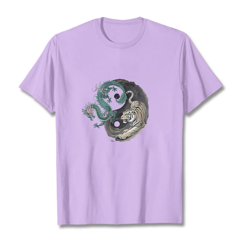 Buddha Stones Tiger Dragon Yin Yang Cotton Tee T-shirt - Plum - 2XL - image 16