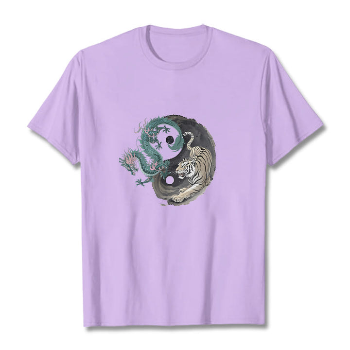 Buddha Stones Tiger Dragon Yin Yang Cotton Tee T-shirt - Plum - 2XL - image 16