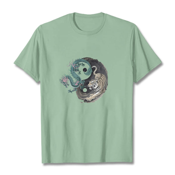 Buddha Stones Tiger Dragon Yin Yang Cotton Tee T-shirt - PaleGreen - 2XL - image 14