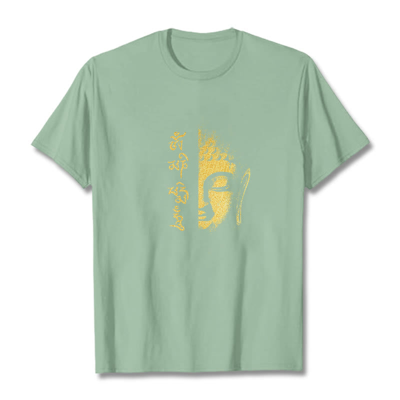 Buddha Stones Om Mani Padme Hum Golden Buddha Cotton Tee T-shirt - PaleGreen - 2XL - image 13