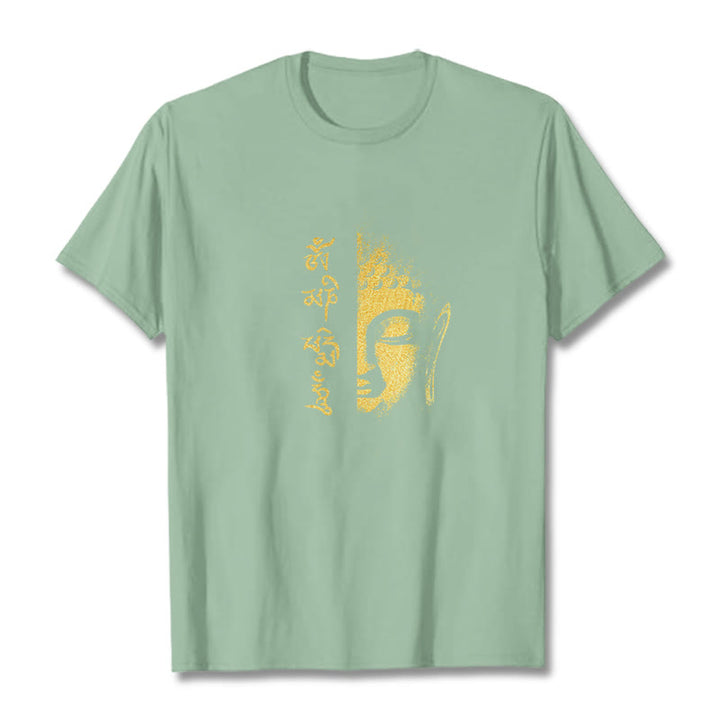 Buddha Stones Om Mani Padme Hum Golden Buddha Cotton Tee T-shirt - PaleGreen - 2XL - image 13