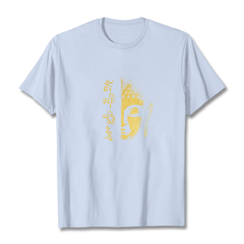 Buddha Stones Om Mani Padme Hum Golden Buddha Cotton Tee T-shirt - LightCyan - 2XL - image 7