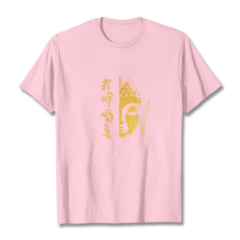 Buddha Stones Om Mani Padme Hum Golden Buddha Cotton Tee T-shirt - LightPink - 2XL - image 18