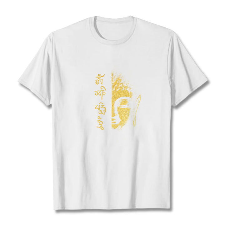 Buddha Stones Om Mani Padme Hum Golden Buddha Cotton Tee T-shirt - White - 2XL - image 10