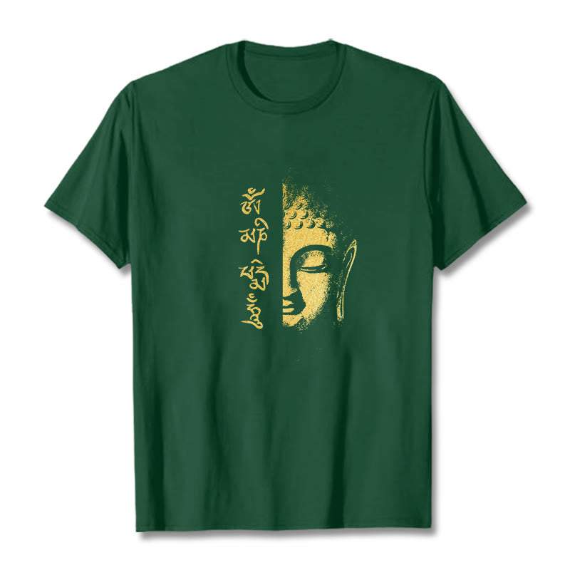 Buddha Stones Om Mani Padme Hum Golden Buddha Cotton Tee T-shirt - ForestGreen - 2XL - image 5