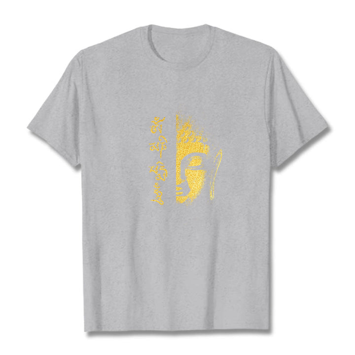 Buddha Stones Om Mani Padme Hum Golden Buddha Cotton Tee T-shirt - LightGrey - 2XL - image 17