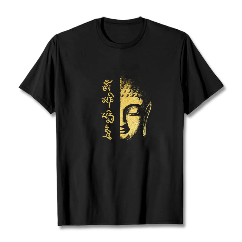Buddha Stones Om Mani Padme Hum Golden Buddha Cotton Tee T-shirt - Black - 2XL - image 0