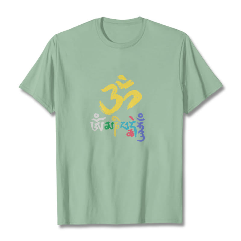 Buddha Stones Colorful Om Mani Padme Hum Cotton Tee T-shirt - PaleGreen - 2XL - image 13