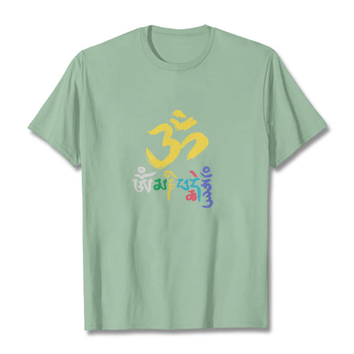 Buddha Stones Colorful Om Mani Padme Hum Cotton Tee T-shirt - PaleGreen - 2XL - image 13
