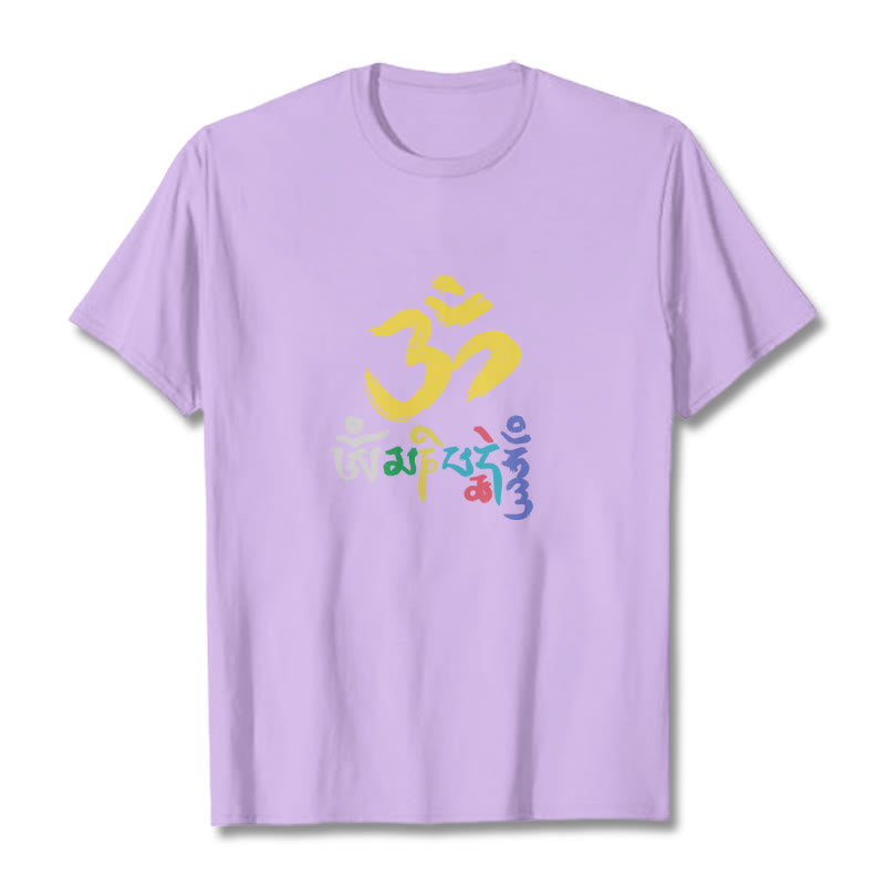 Buddha Stones Colorful Om Mani Padme Hum Cotton Tee T-shirt - Plum - 2XL - image 15