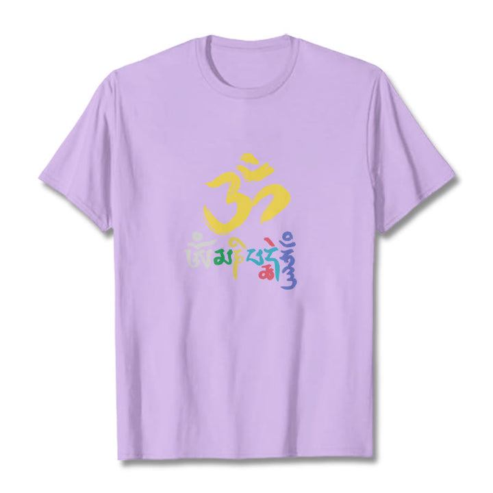 Buddha Stones Colorful Om Mani Padme Hum Cotton Tee T-shirt - Plum - 2XL - image 15
