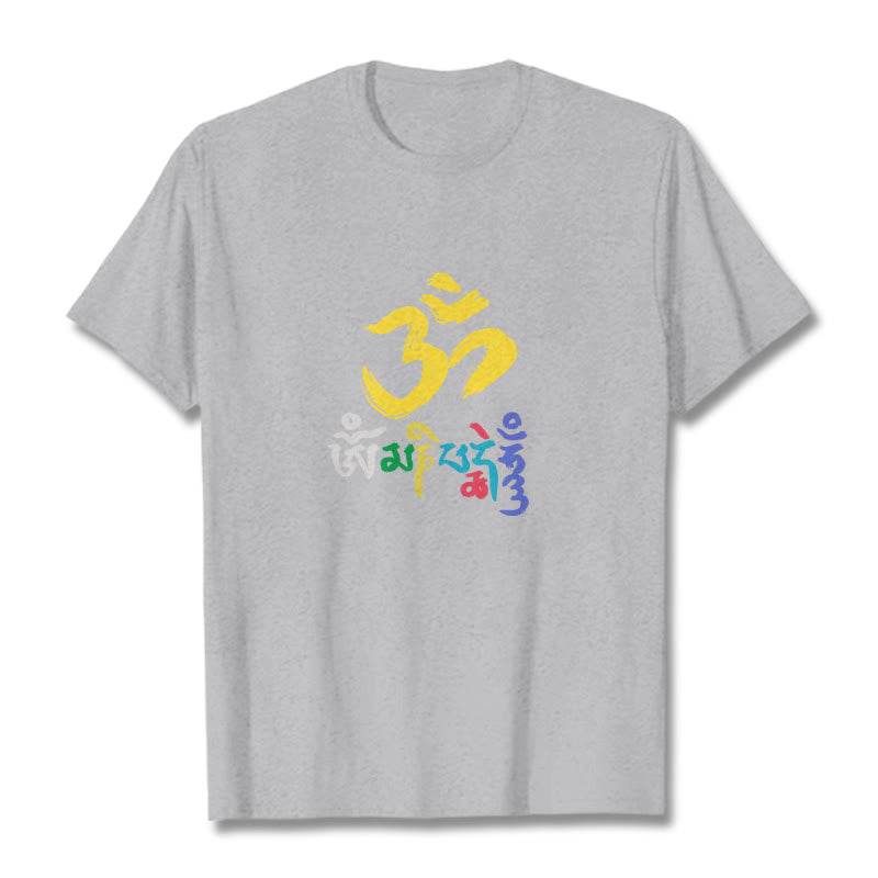 Buddha Stones Colorful Om Mani Padme Hum Cotton Tee T-shirt - LightGrey - 2XL - image 17