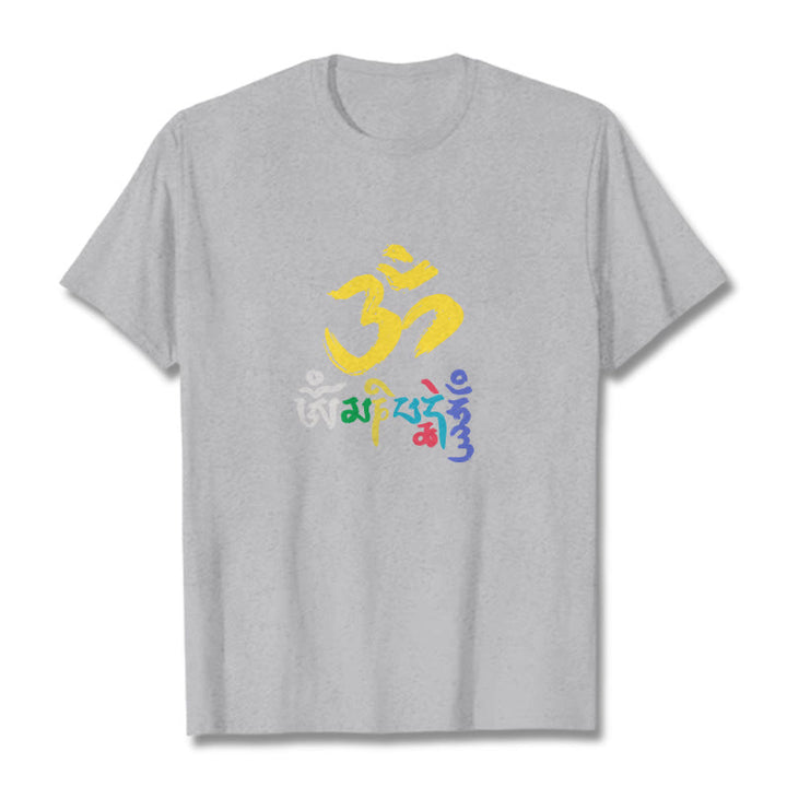 Buddha Stones Colorful Om Mani Padme Hum Cotton Tee T-shirt - LightGrey - 2XL - image 17