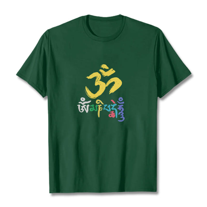 Buddha Stones Colorful Om Mani Padme Hum Cotton Tee T-shirt - ForestGreen - 2XL - image 5