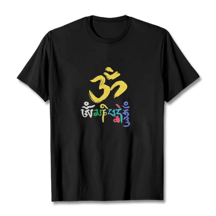 Buddha Stones Colorful Om Mani Padme Hum Cotton Tee T-shirt - Black - 2XL - image 0