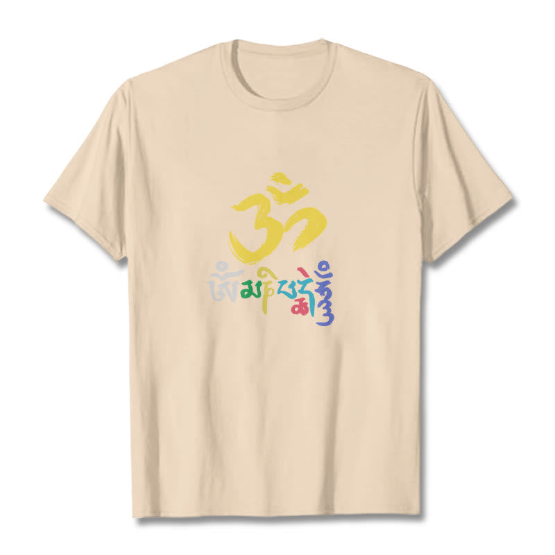 Buddha Stones Colorful Om Mani Padme Hum Cotton Tee T-shirt - Bisque - 2XL - image 8