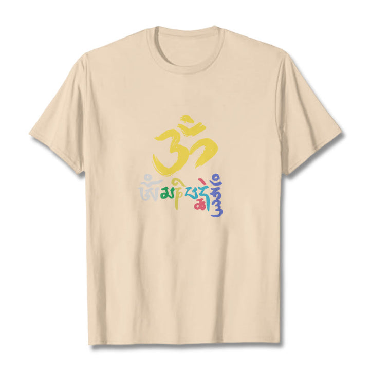 Buddha Stones Colorful Om Mani Padme Hum Cotton Tee T-shirt - Bisque - 2XL - image 8
