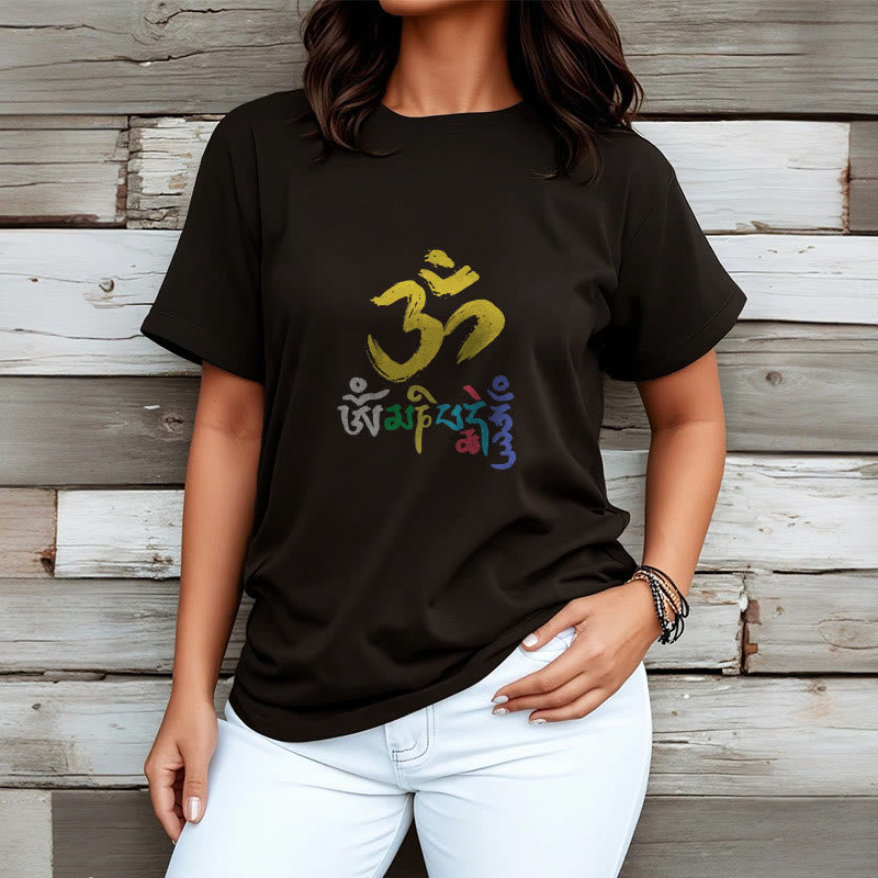 Buddha Stones Colorful Om Mani Padme Hum Cotton Tee T-shirt - image 1