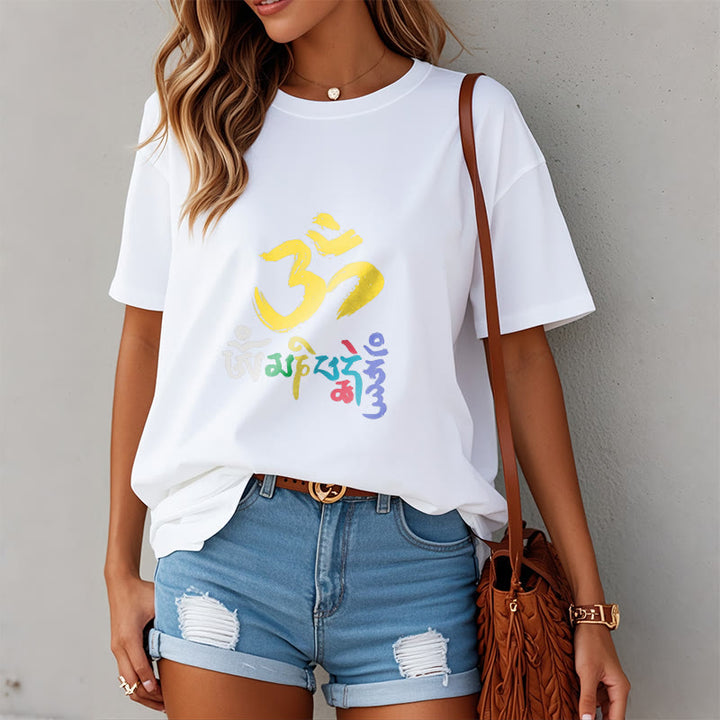 Buddha Stones Colorful Om Mani Padme Hum Cotton Tee T-shirt - image 11