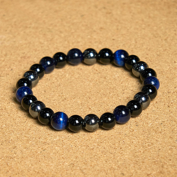 Buddha Stones Various Tiger Eye Confidence Bracelet - Lazurite Tiger Eye Obsidian Hematite(Wrist Circumference: 14-18cm) - 12mm - image 89