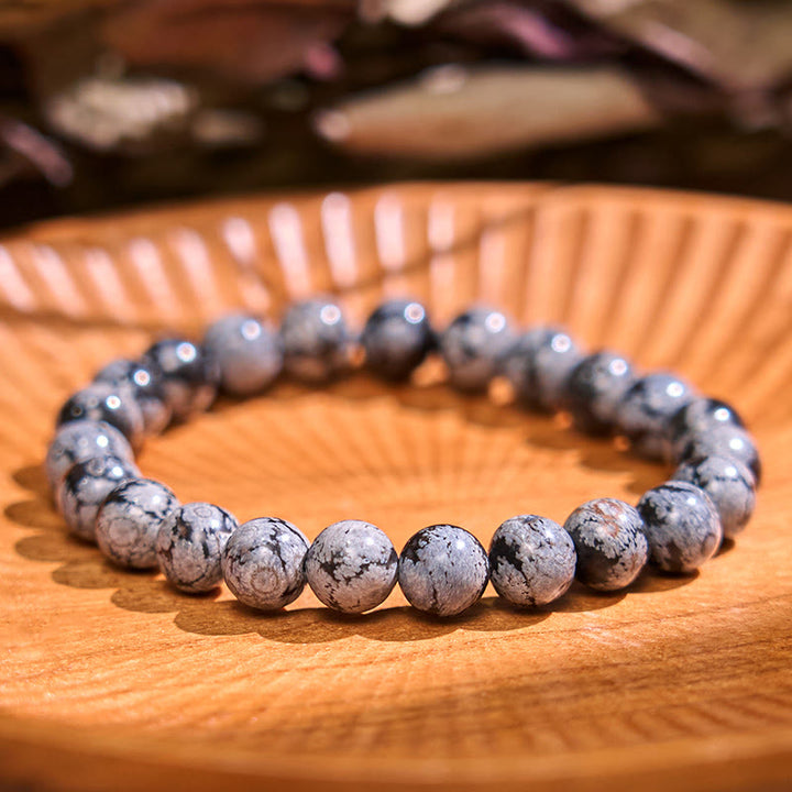 Buddha Stone Various Crystals Malachite Lazurite Lapis Lazuli Hemimorphite Calmness Bracelet - Snowflake Obsidian(Wrist Circumference: 14-16cm) - image 54