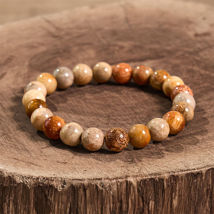 Buddha Stone Various Crystals Malachite Lazurite Hemimorphite Calmness Bracelet - Fossil Coral(Wrist Circumference: 14-16cm) - image 86