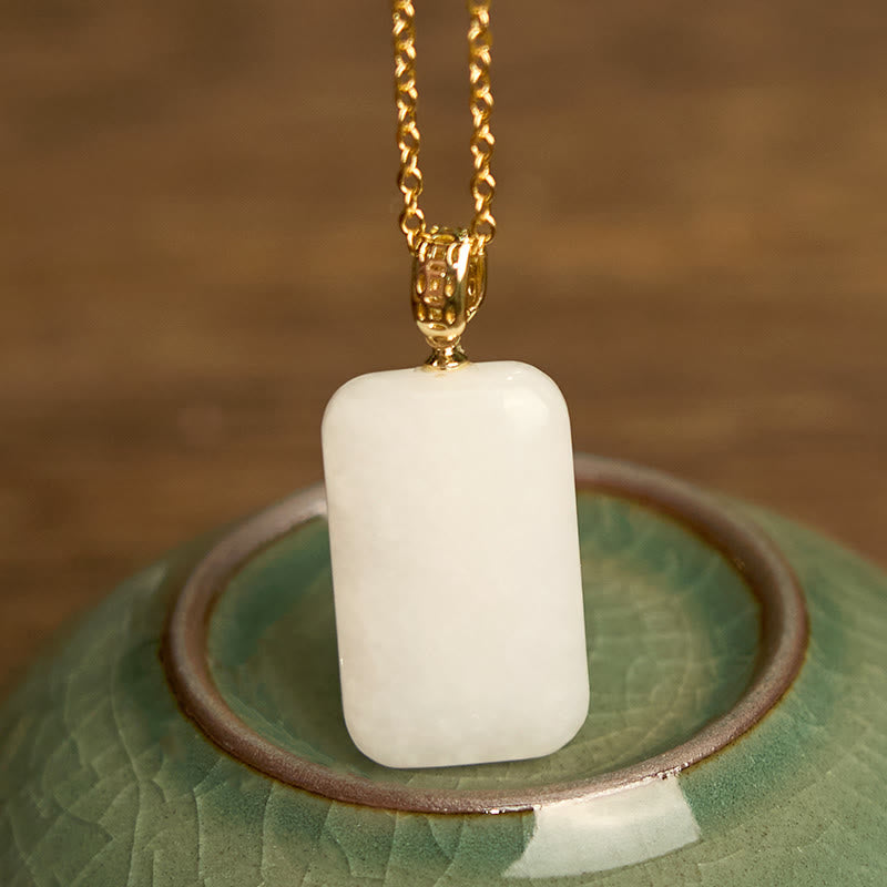 Buddha Stones Hetian Jade Silver Prosperity Necklace Pendant - image 1