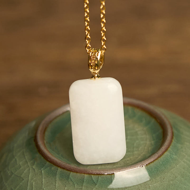 Buddha Stones Hetian Jade Silver Prosperity Necklace Pendant - image 1