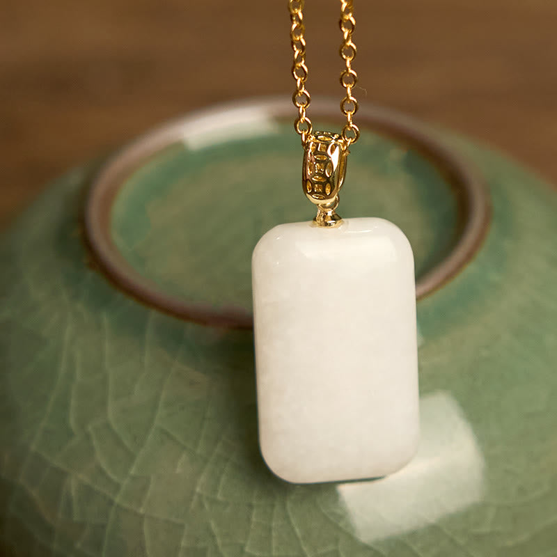 Buddha Stones Hetian Jade Silver Prosperity Necklace Pendant - Hetian Jade Silver Chain - image 0