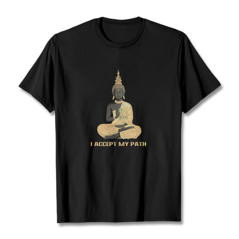 Buddha Stones I Accept My Path Cotton Tee T-shirt - Black - 2XL - image 4