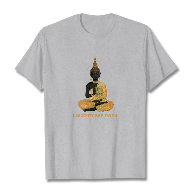 Buddha Stones I Accept My Path Cotton Tee T-shirt - LightGrey - 2XL - image 10