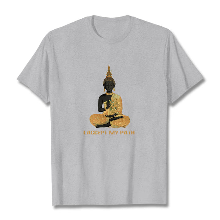 Buddha Stones I Accept My Path Cotton Tee T-shirt - LightGrey - 2XL - image 10
