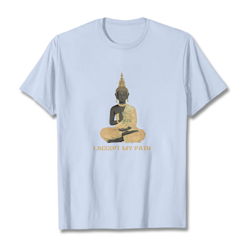 Buddha Stones I Accept My Path Cotton Tee T-shirt - LightCyan - 2XL - image 13