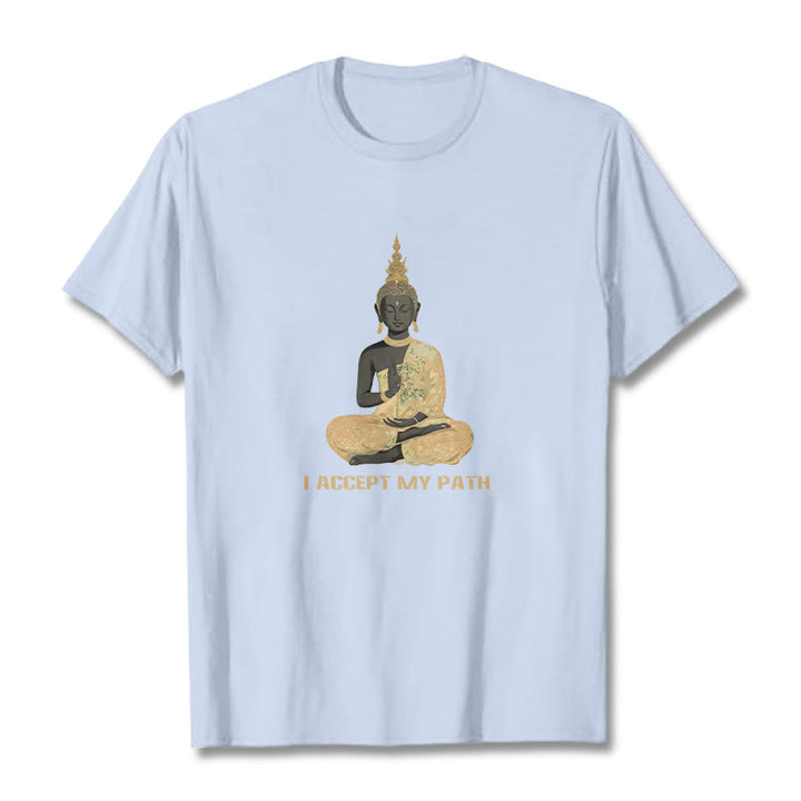 Buddha Stones I Accept My Path Cotton Tee T-shirt - LightCyan - 2XL - image 13