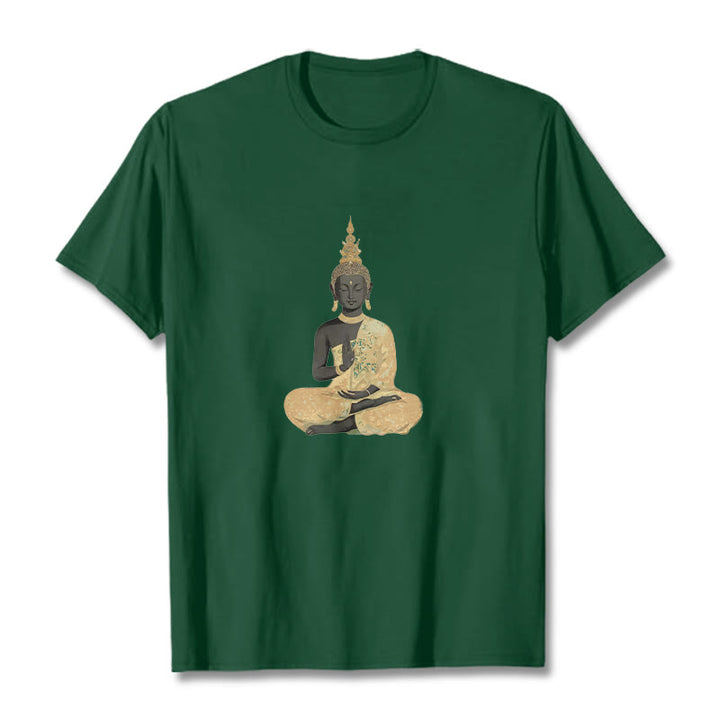 Buddha Stones Meditating Buddha Pattern Cotton Tee T-shirt - ForestGreen - 2XL - image 3
