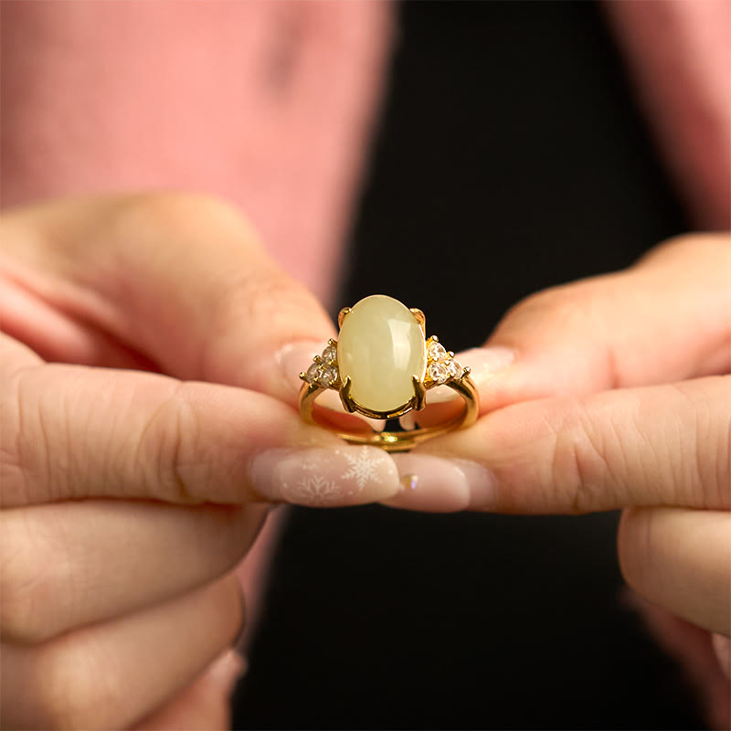 Buddha Stones Hetian Jade Egg Alloy Ring - image 2