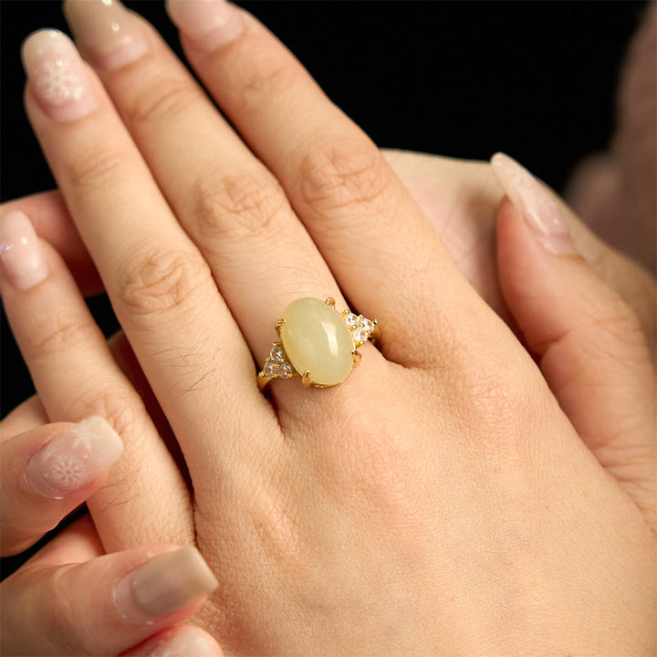 Buddha Stones Hetian Jade Egg Alloy Ring - image 4