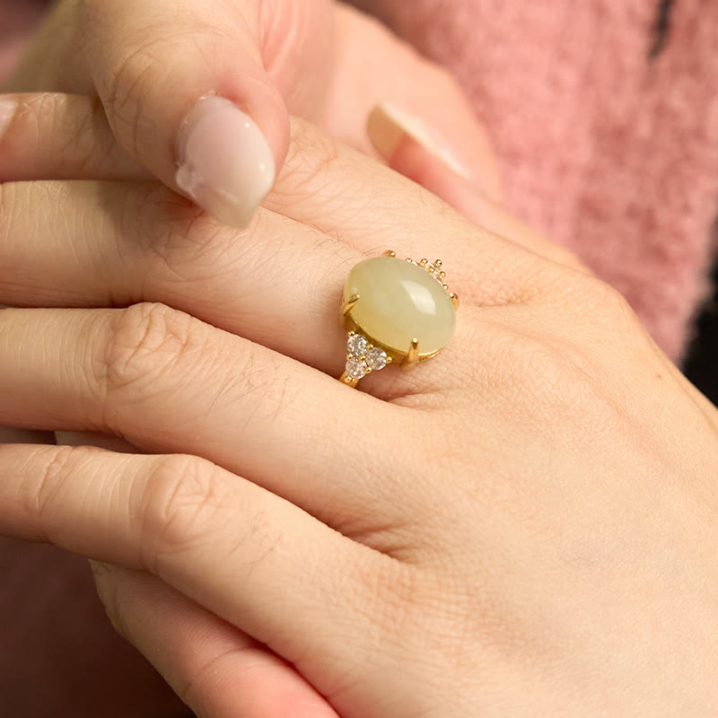 Buddha Stones Hetian Jade Egg Alloy Ring - image 3