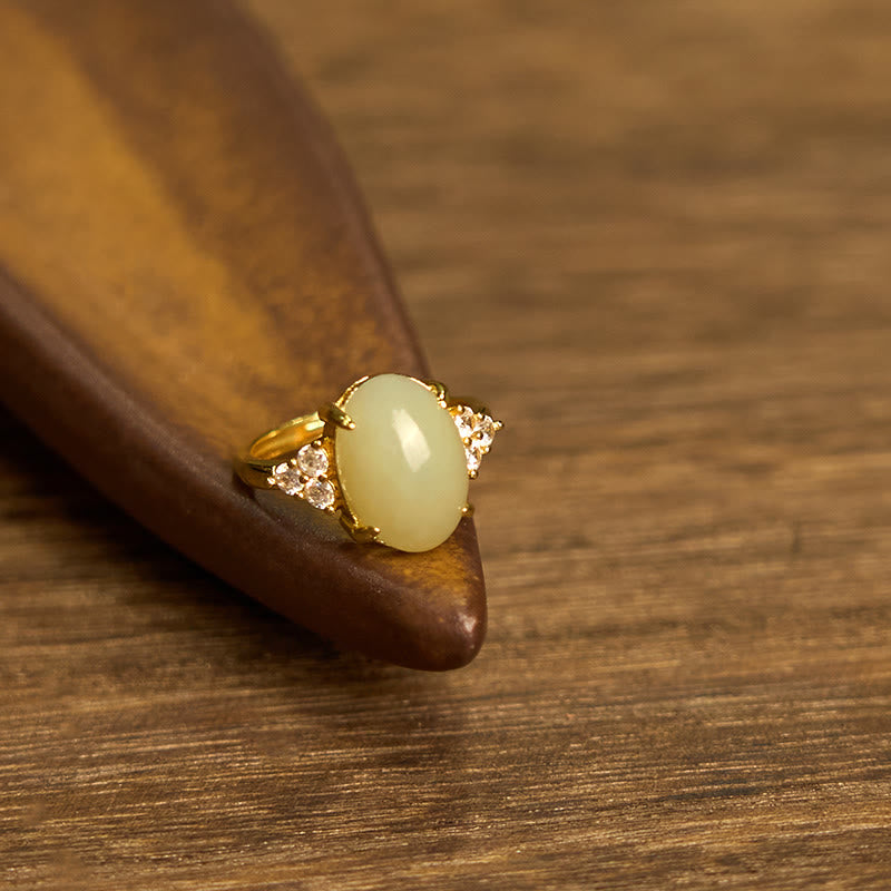 Buddha Stones Hetian Jade Egg Alloy Ring - image 5