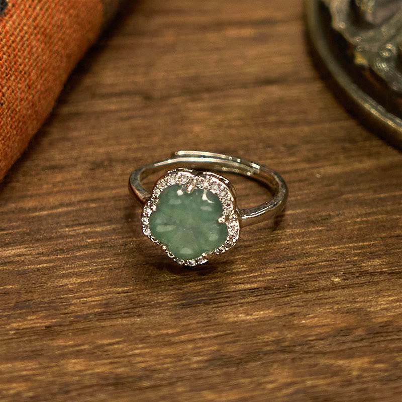 Buddha Stones Jade Alloy Flower Ring - image 6