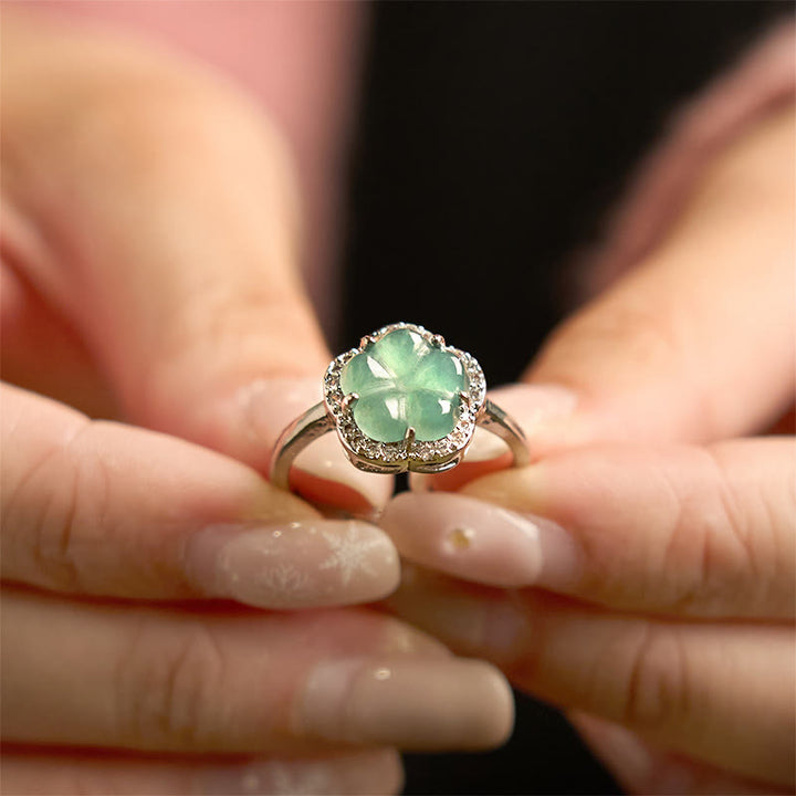 Buddha Stones Jade Alloy Flower Ring - image 3