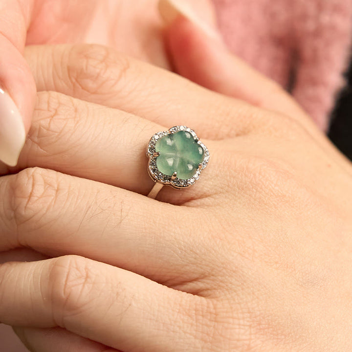 Buddha Stones Jade Alloy Flower Ring - image 4