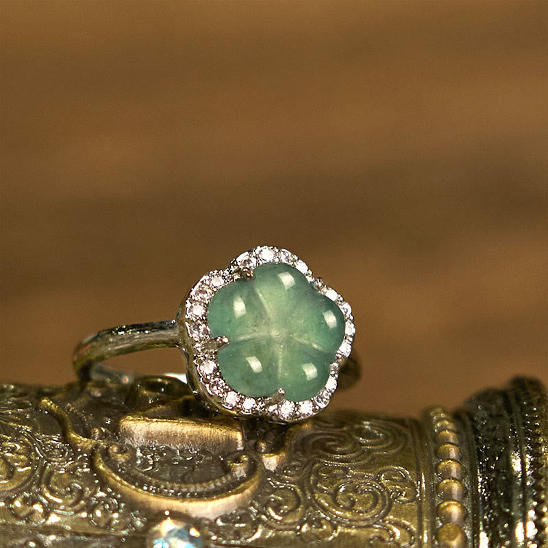 Buddha Stones Jade Alloy Flower Ring - image 2