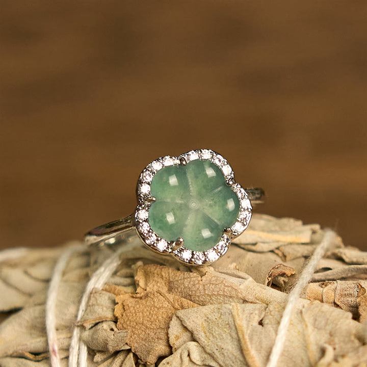 Buddha Stones Jade Alloy Flower Ring - Jade - image 0