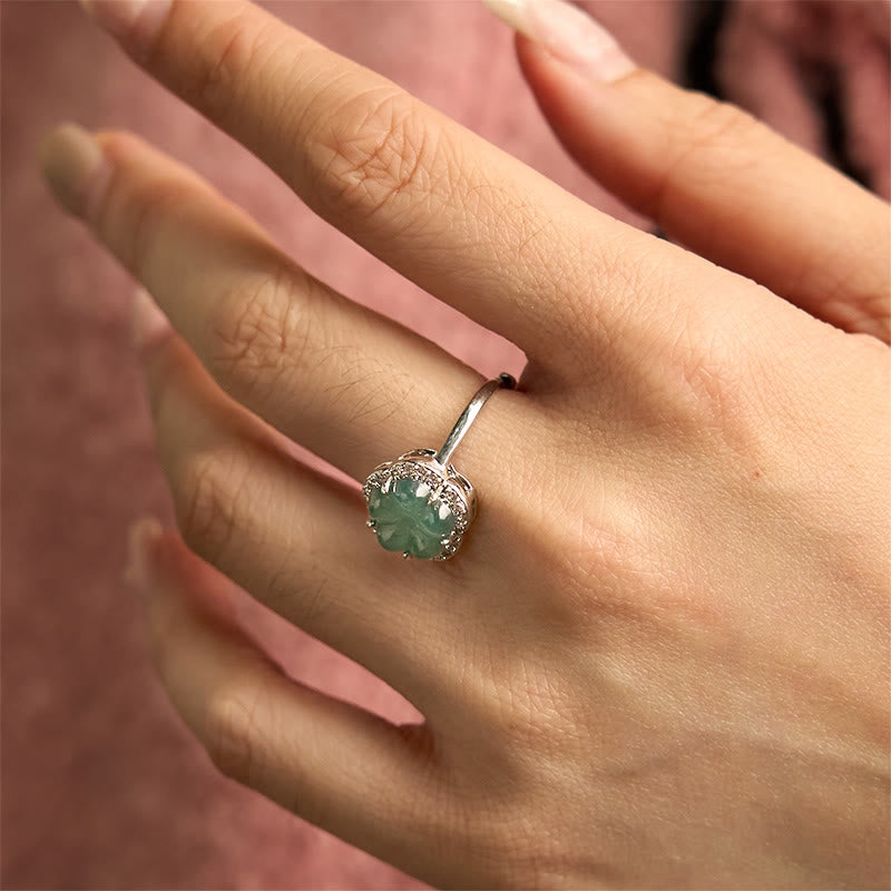 Buddha Stones Jade Alloy Flower Ring - image 5