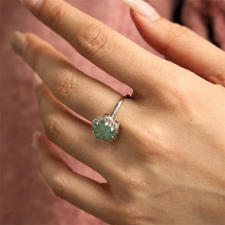 Buddha Stones Jade Alloy Flower Ring - image 5