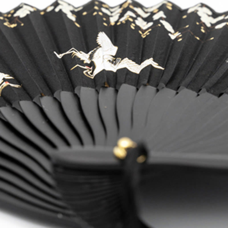 Buddha Stones Plum Blossom Crane Silk Handheld Bamboo Folding Fan - image 8